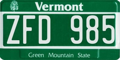 VT license plate ZFD985