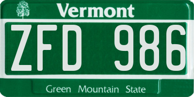 VT license plate ZFD986