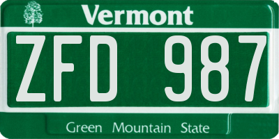 VT license plate ZFD987