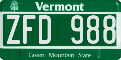 VT license plate ZFD988