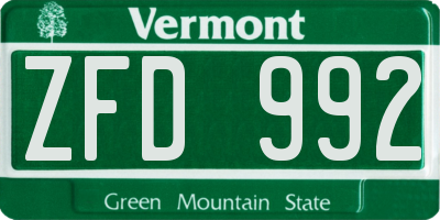 VT license plate ZFD992