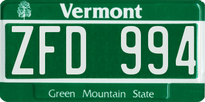 VT license plate ZFD994