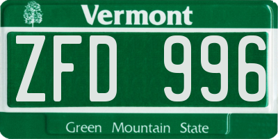 VT license plate ZFD996