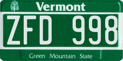 VT license plate ZFD998