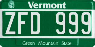 VT license plate ZFD999