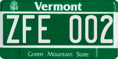 VT license plate ZFE002