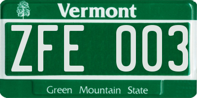 VT license plate ZFE003