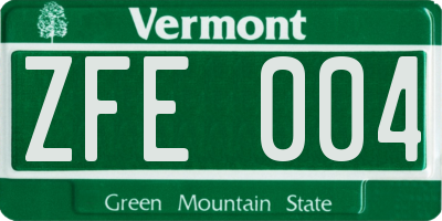 VT license plate ZFE004
