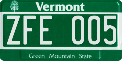 VT license plate ZFE005