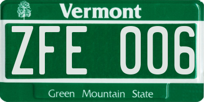 VT license plate ZFE006