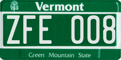 VT license plate ZFE008