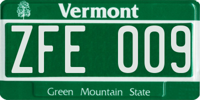 VT license plate ZFE009