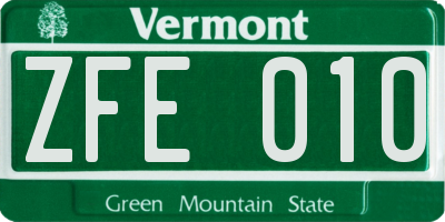 VT license plate ZFE010