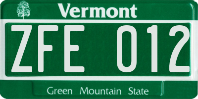 VT license plate ZFE012