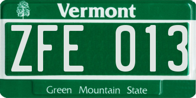 VT license plate ZFE013