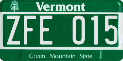 VT license plate ZFE015