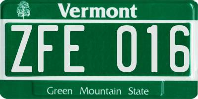 VT license plate ZFE016