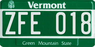 VT license plate ZFE018