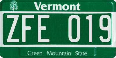 VT license plate ZFE019
