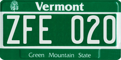 VT license plate ZFE020