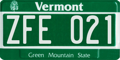 VT license plate ZFE021