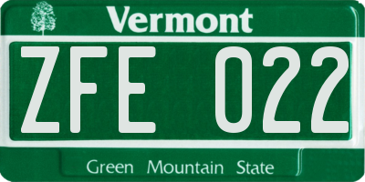 VT license plate ZFE022