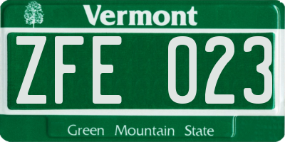 VT license plate ZFE023