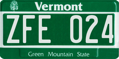 VT license plate ZFE024
