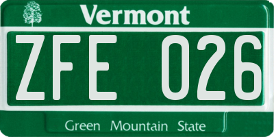 VT license plate ZFE026