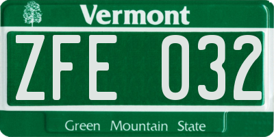 VT license plate ZFE032
