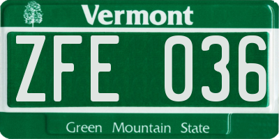 VT license plate ZFE036