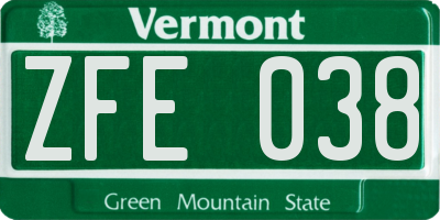 VT license plate ZFE038