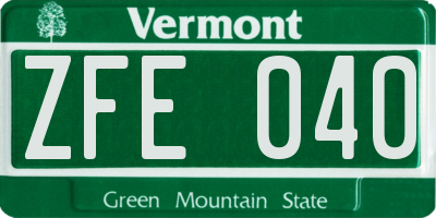 VT license plate ZFE040