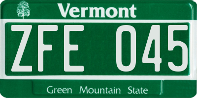 VT license plate ZFE045