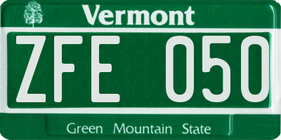 VT license plate ZFE050