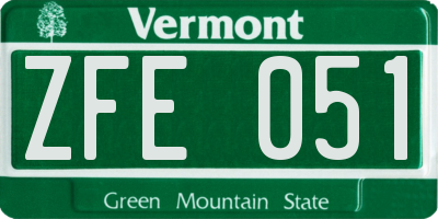 VT license plate ZFE051