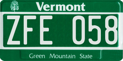 VT license plate ZFE058