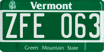 VT license plate ZFE063