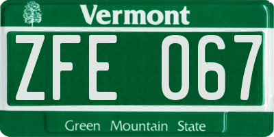 VT license plate ZFE067