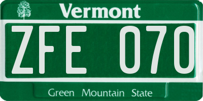 VT license plate ZFE070