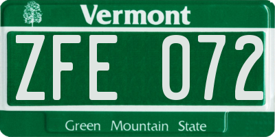 VT license plate ZFE072