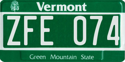 VT license plate ZFE074