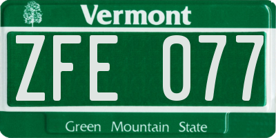 VT license plate ZFE077
