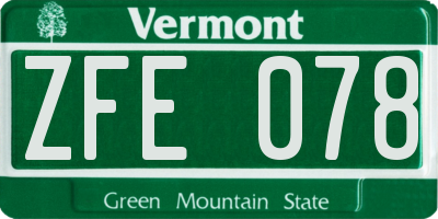 VT license plate ZFE078