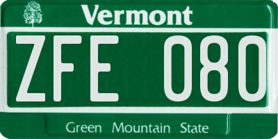 VT license plate ZFE080
