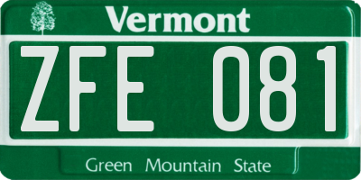VT license plate ZFE081