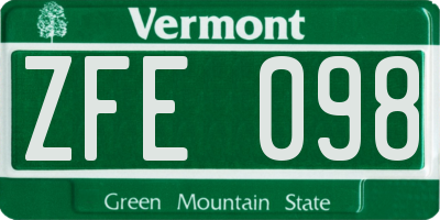 VT license plate ZFE098