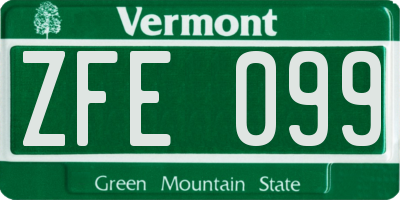 VT license plate ZFE099