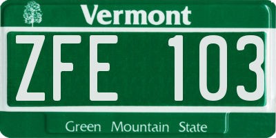 VT license plate ZFE103