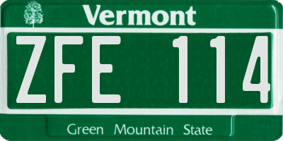 VT license plate ZFE114